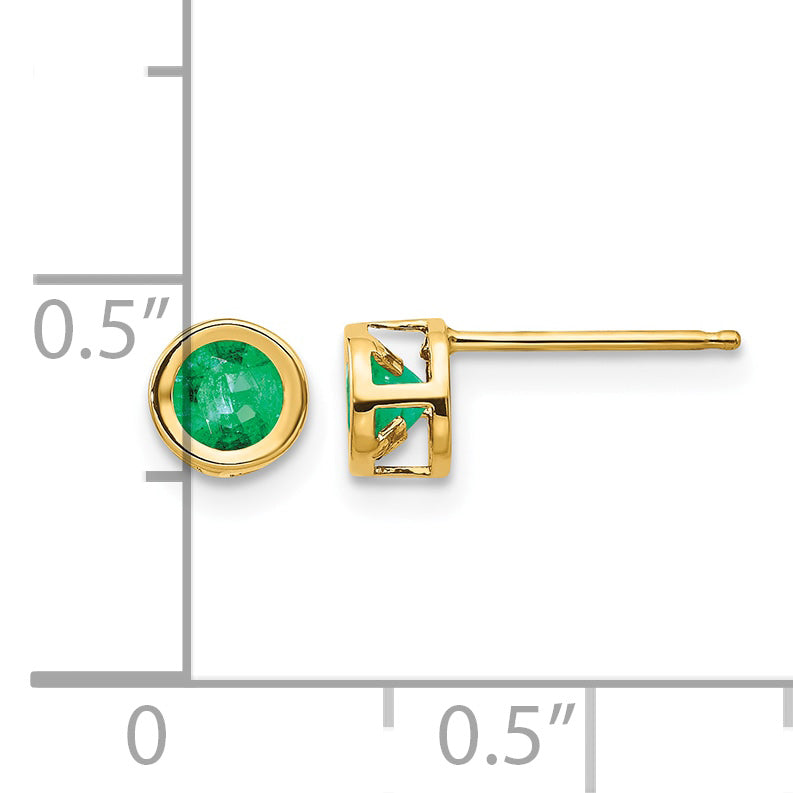 14k Bezel Stud Earrings - 14k Yellow Gold / Emerald / 4 mm