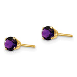 14k Round Gemstone Post Earrings - 14k Yellow Gold / Amethyst / 4 mm