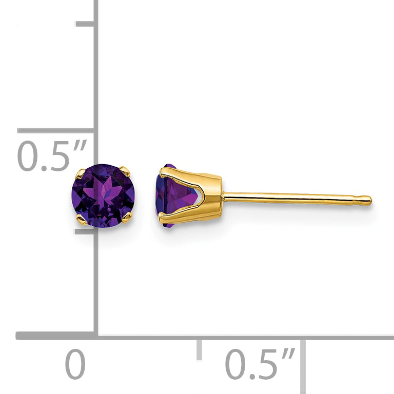 14k Round Gemstone Post Earrings - 14k Yellow Gold / Amethyst / 4 mm