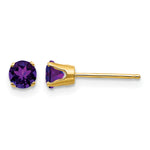 14k Round Gemstone Post Earrings - 14k Yellow Gold / Amethyst / 4 mm