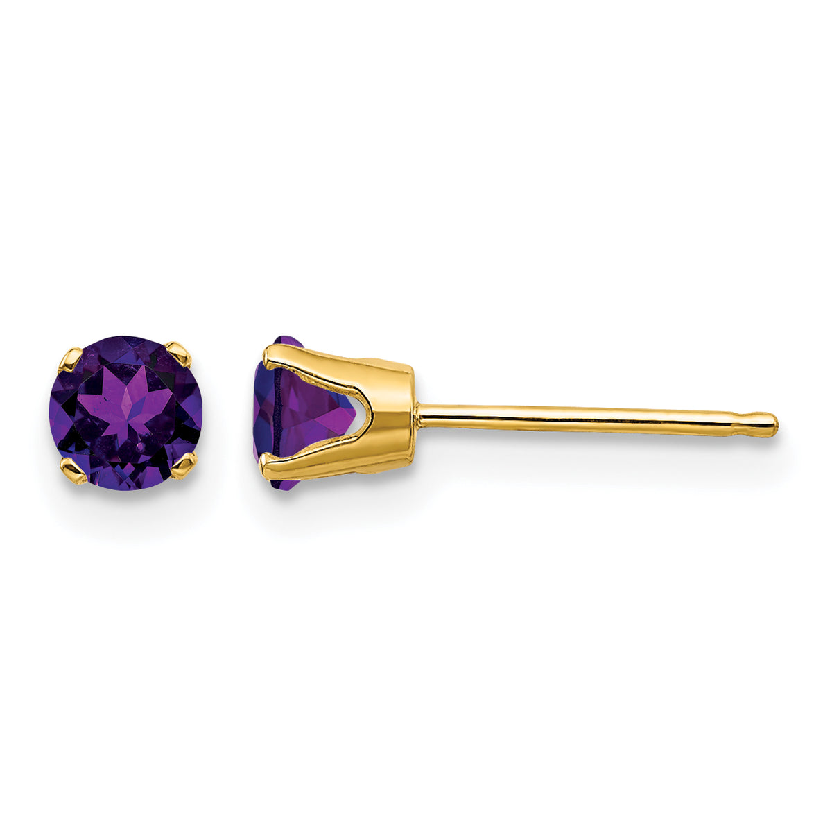 14k Round Gemstone Post Earrings - 14k Yellow Gold / Amethyst / 4 mm