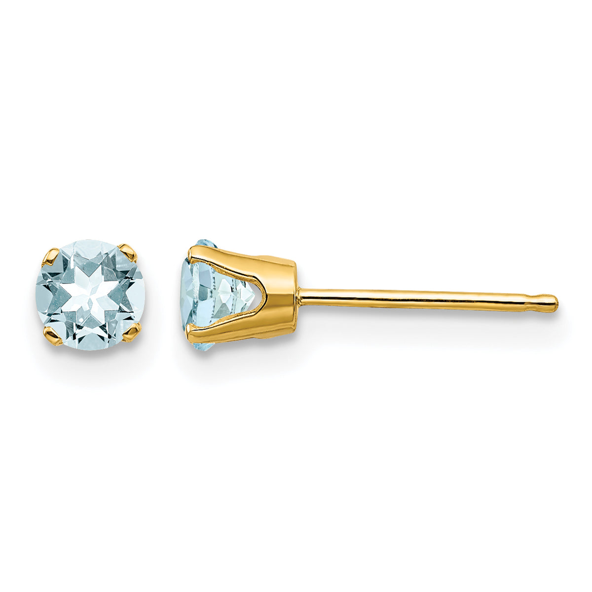 14k Round Gemstone Post Earrings - 14k Yellow Gold / Aquamarine / 4 mm