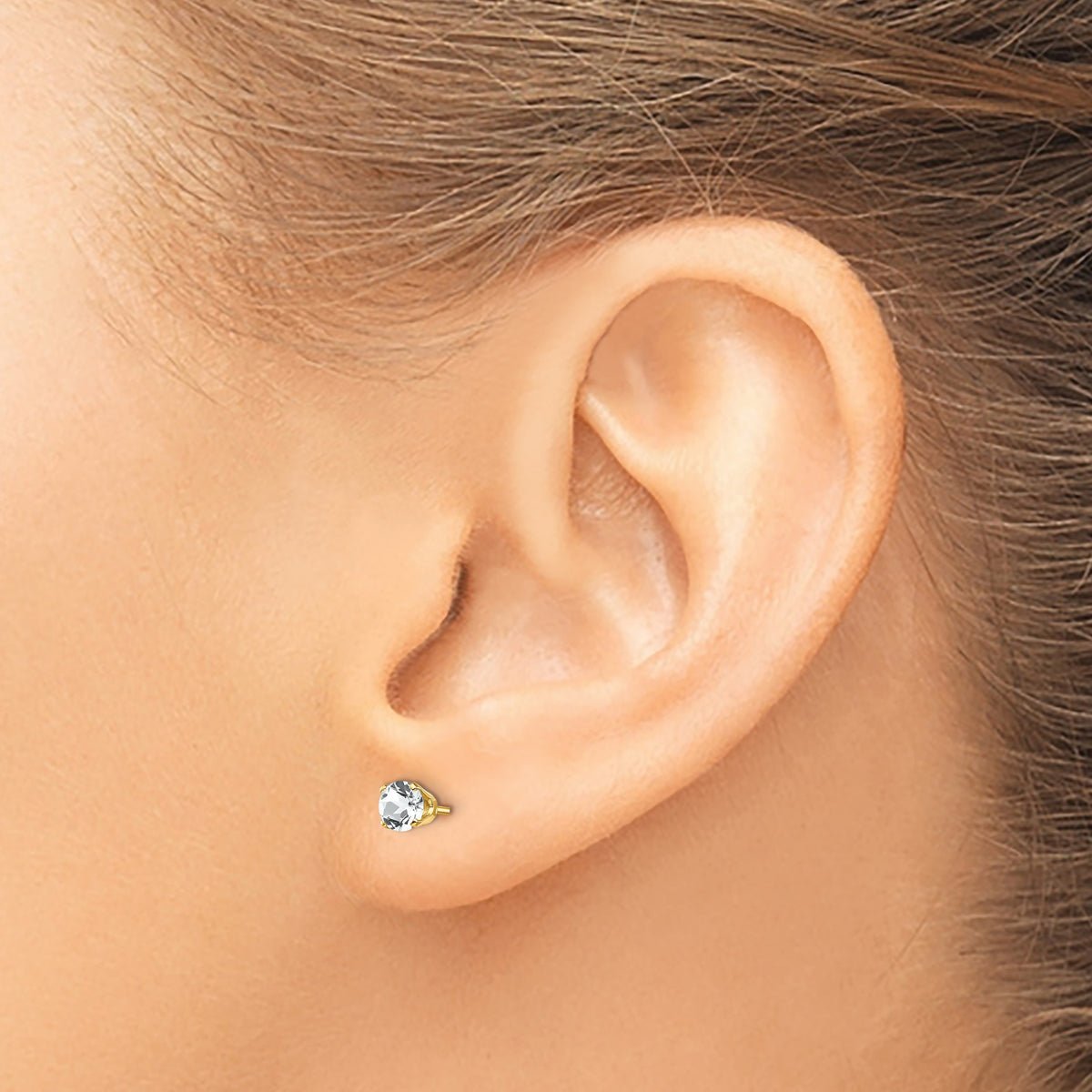 14k Round Gemstone Post Earrings - 14k Yellow Gold / Topaz (White) / 4 mm