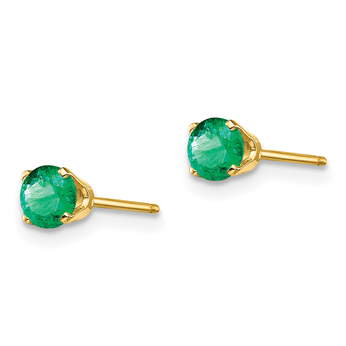 14k Round Gemstone Post Earrings - 14k Yellow Gold / Emerald / 4 mm