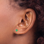 14k Round Gemstone Post Earrings - 14k Yellow Gold / Emerald / 4 mm