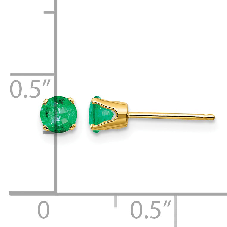 14k Round Gemstone Post Earrings - 14k Yellow Gold / Emerald / 4 mm