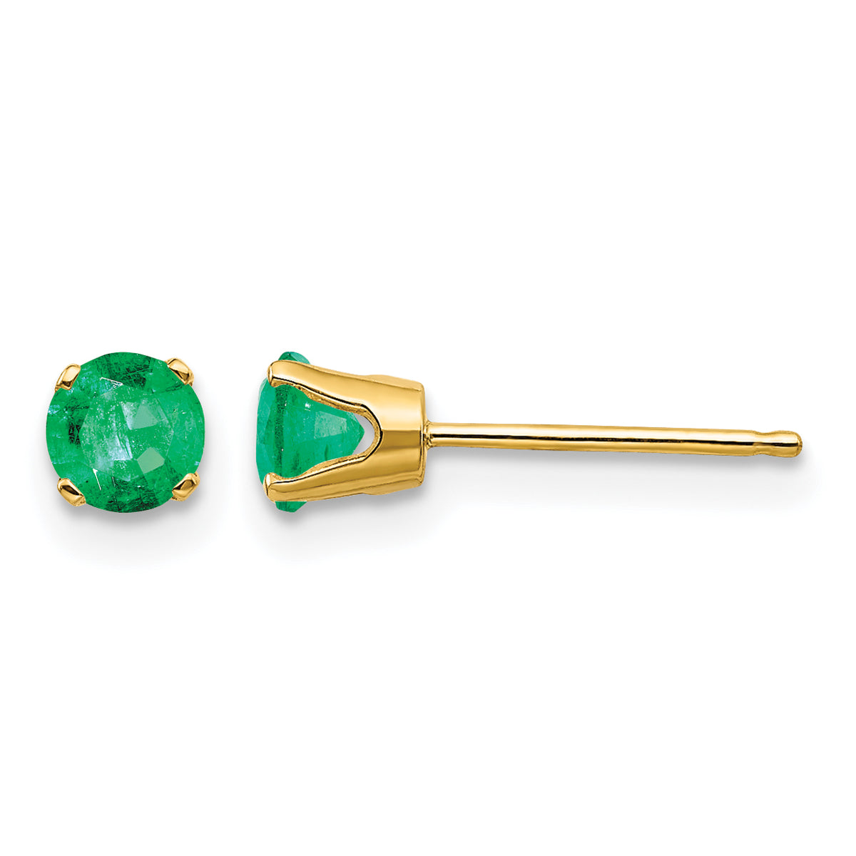 14k Round Gemstone Post Earrings - 14k Yellow Gold / Emerald / 4 mm