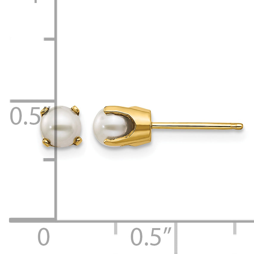 14k Round Gemstone Post Earrings - 14k Yellow Gold / Pearl / 4 mm