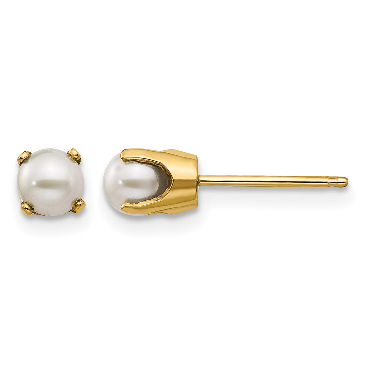 14k Round Gemstone Post Earrings - 14k Yellow Gold / Pearl / 4 mm