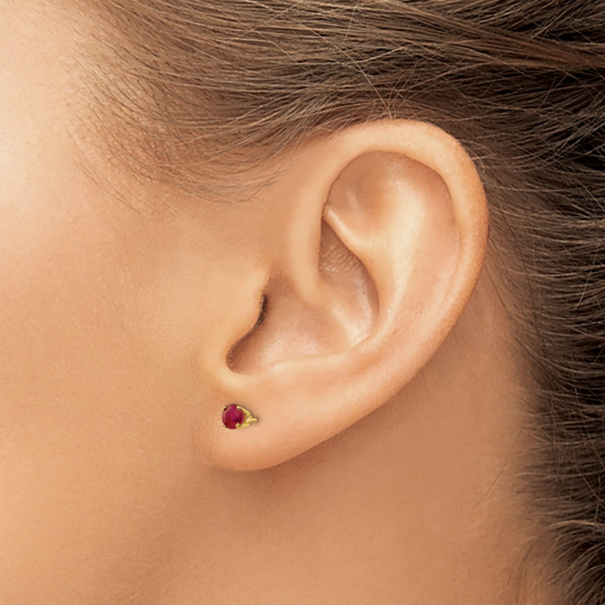 14k Round Gemstone Post Earrings - 14k Yellow Gold / Ruby / 4 mm
