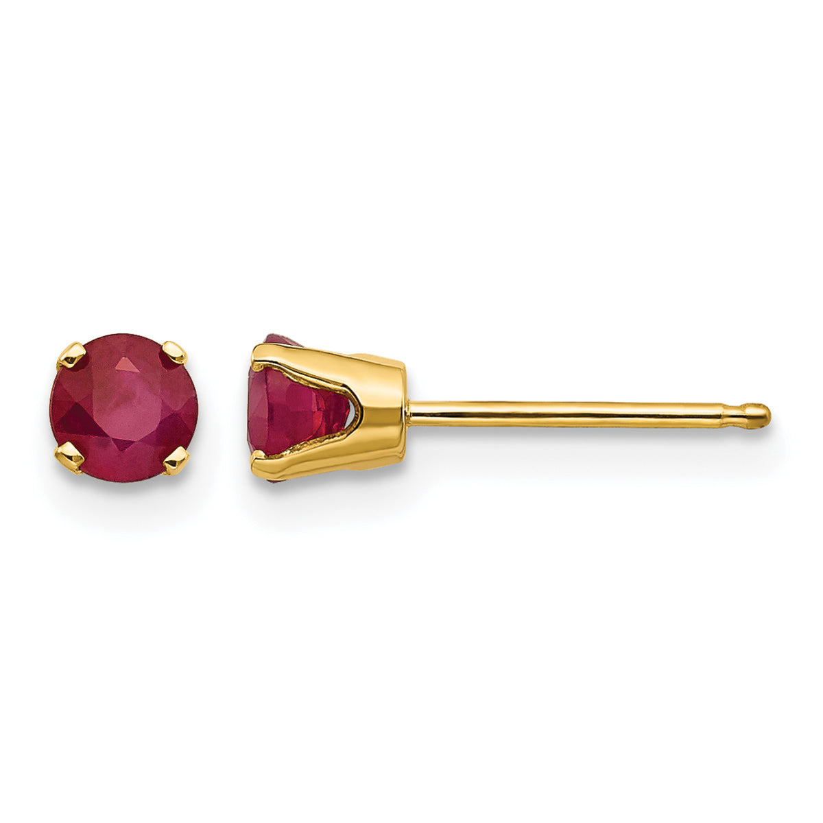 14k Round Gemstone Post Earrings - 14k Yellow Gold / Ruby / 4 mm
