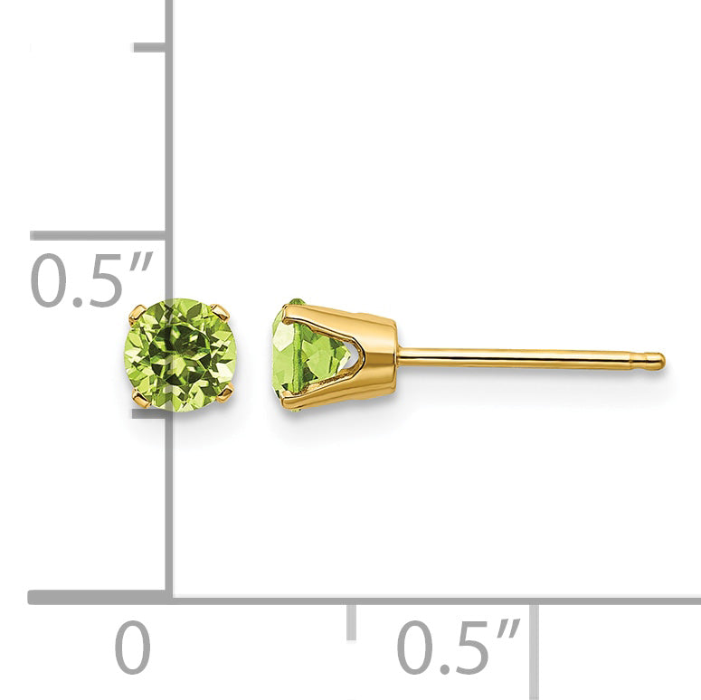 14k Round Gemstone Post Earrings - 14k Yellow Gold / Peridot / 4 mm