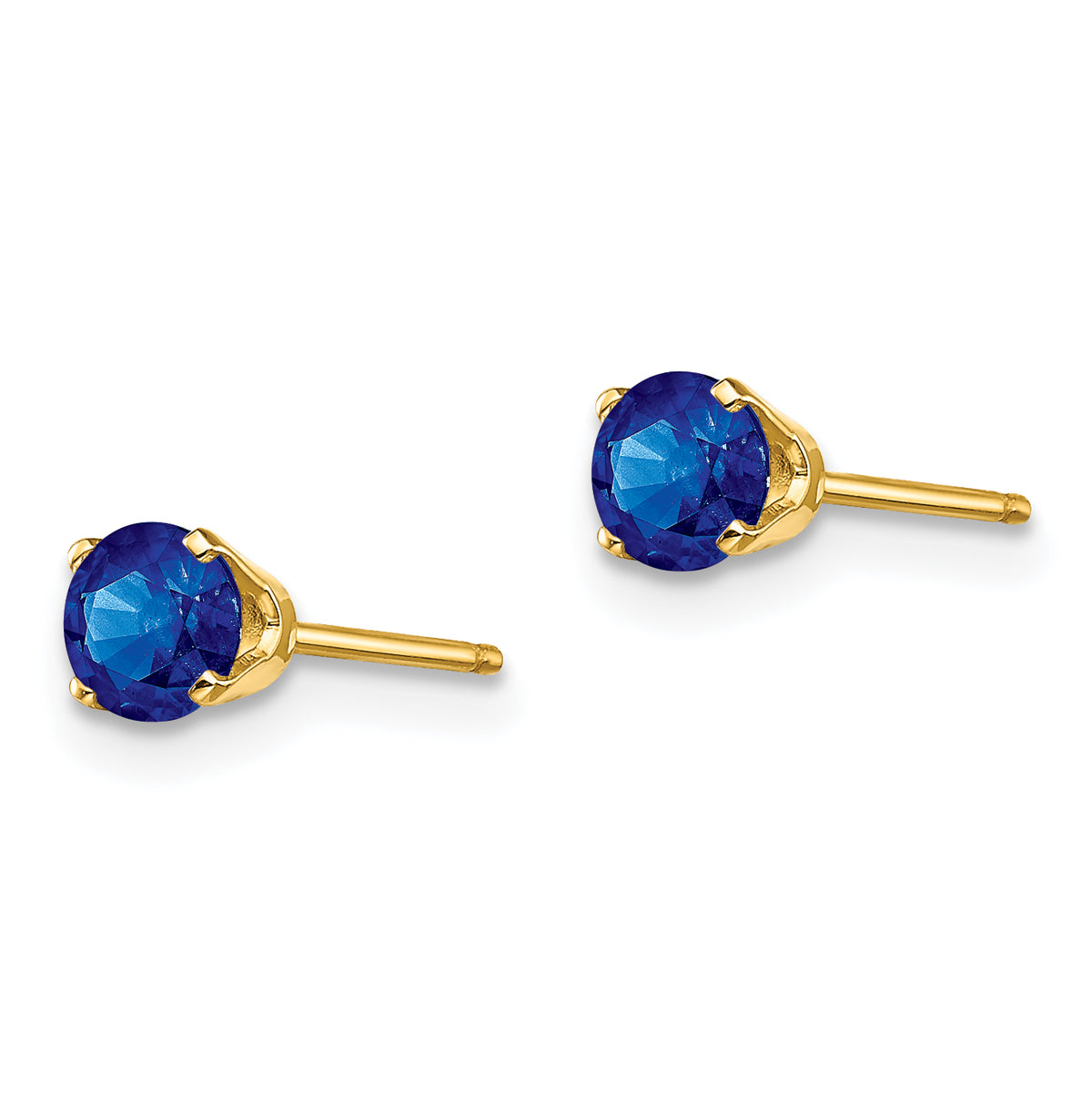 14k Round Gemstone Post Earrings - 14k Yellow Gold / Sapphire / 4 mm