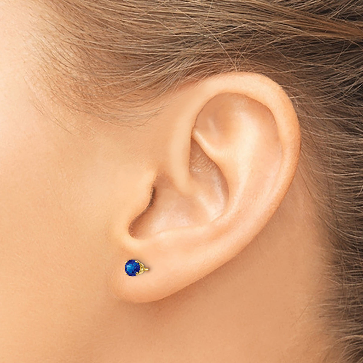 14k Round Gemstone Post Earrings - 14k Yellow Gold / Sapphire / 4 mm