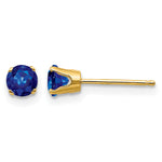 14k Round Gemstone Post Earrings - 14k Yellow Gold / Sapphire / 4 mm