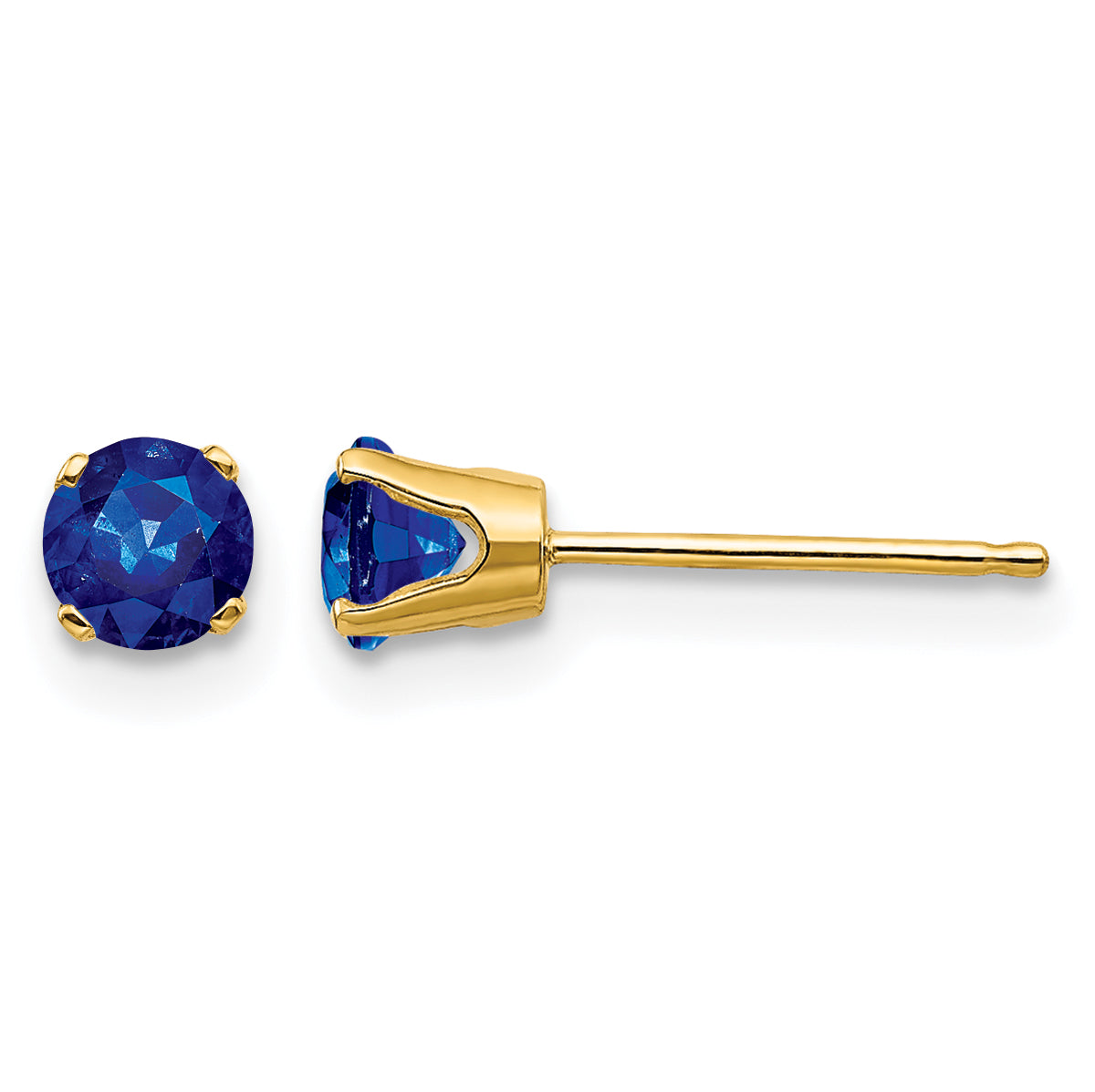 14k Round Gemstone Post Earrings - 14k Yellow Gold / Sapphire / 4 mm