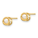 14k Bezel Stud Earrings - 14k Yellow Gold / Pearl / 3.50 mm