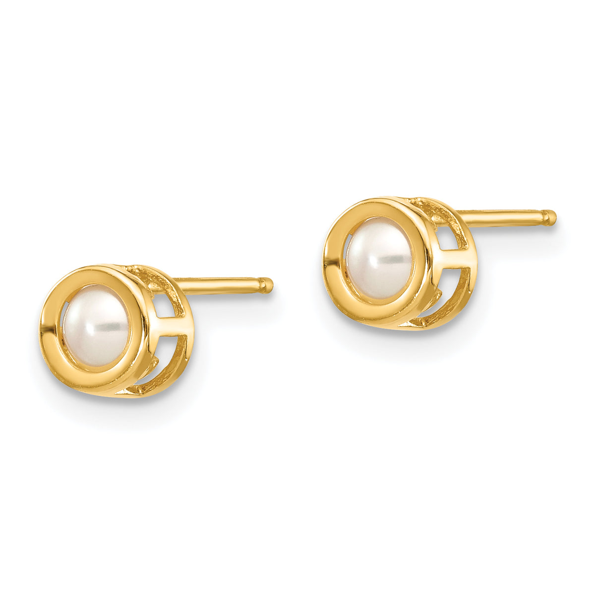 14k Bezel Stud Earrings - 14k Yellow Gold / Pearl / 3.50 mm