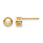 14k Bezel Stud Earrings - 14k Yellow Gold / Pearl / 3.50 mm