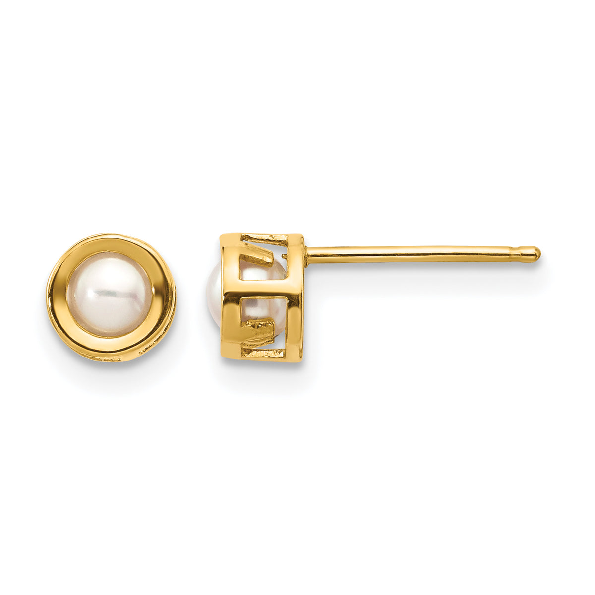 14k Bezel Stud Earrings - 14k Yellow Gold / Pearl / 3.50 mm