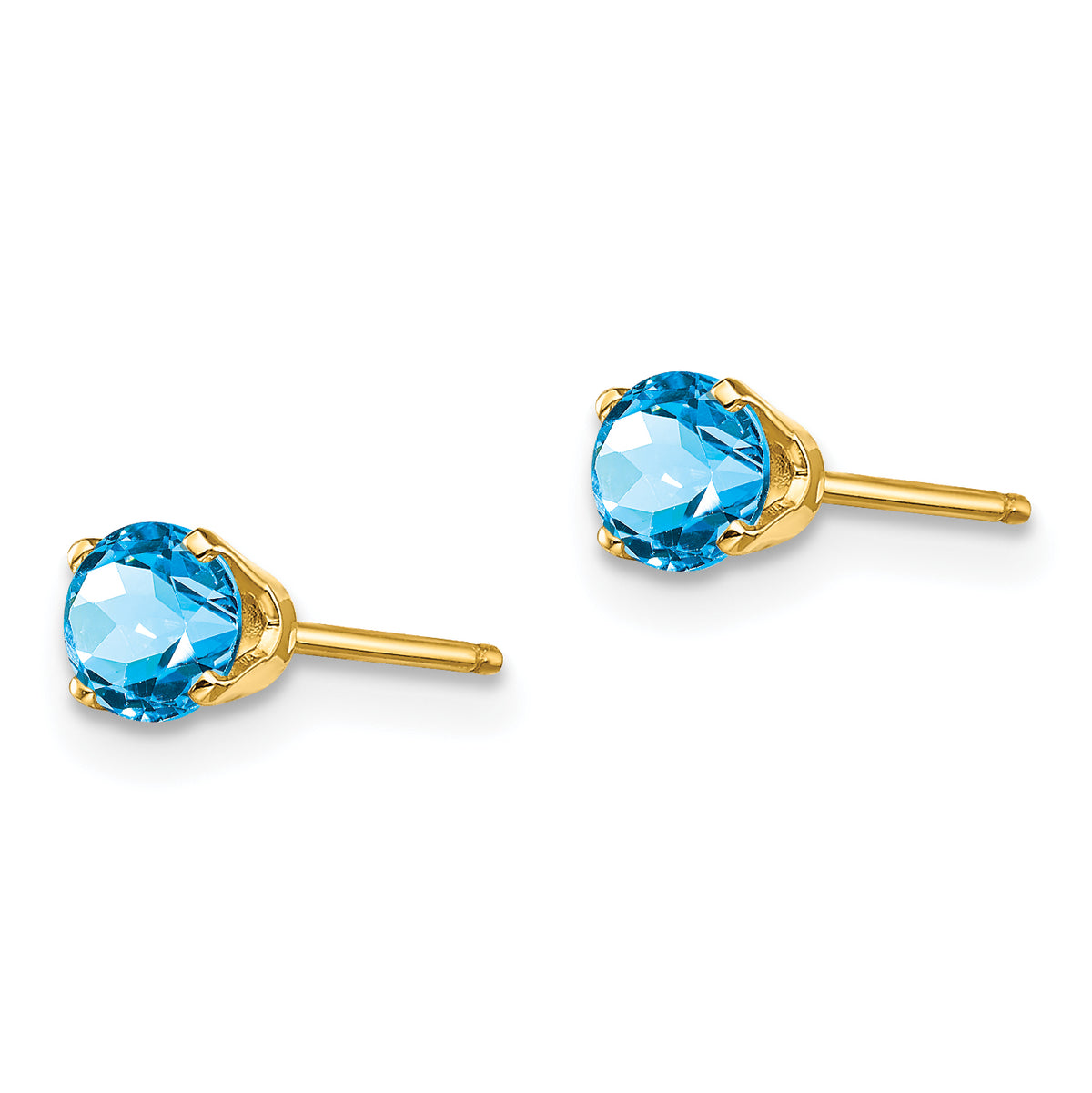 14k Round Gemstone Post Earrings - 14k Yellow Gold / Topaz (Swiss Blue) / 4 mm