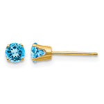 14k Round Gemstone Post Earrings - 14k Yellow Gold / Topaz (Swiss Blue) / 4 mm