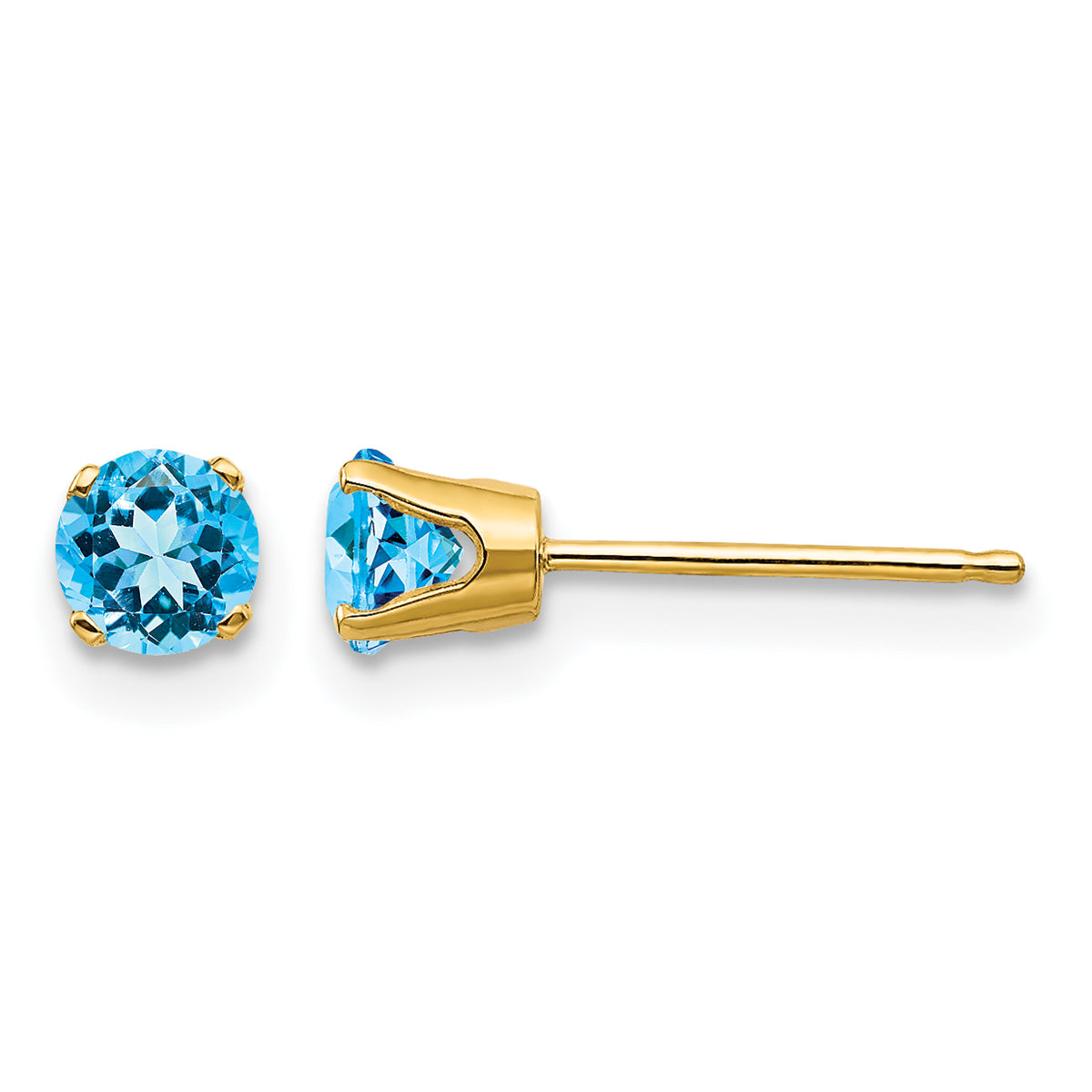 14k Round Gemstone Post Earrings - 14k Yellow Gold / Topaz (Swiss Blue) / 4 mm