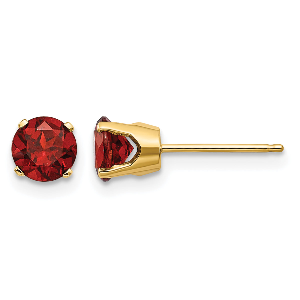 14k Round Gemstone Post Earrings - 14k Yellow Gold / Garnet / 5 mm