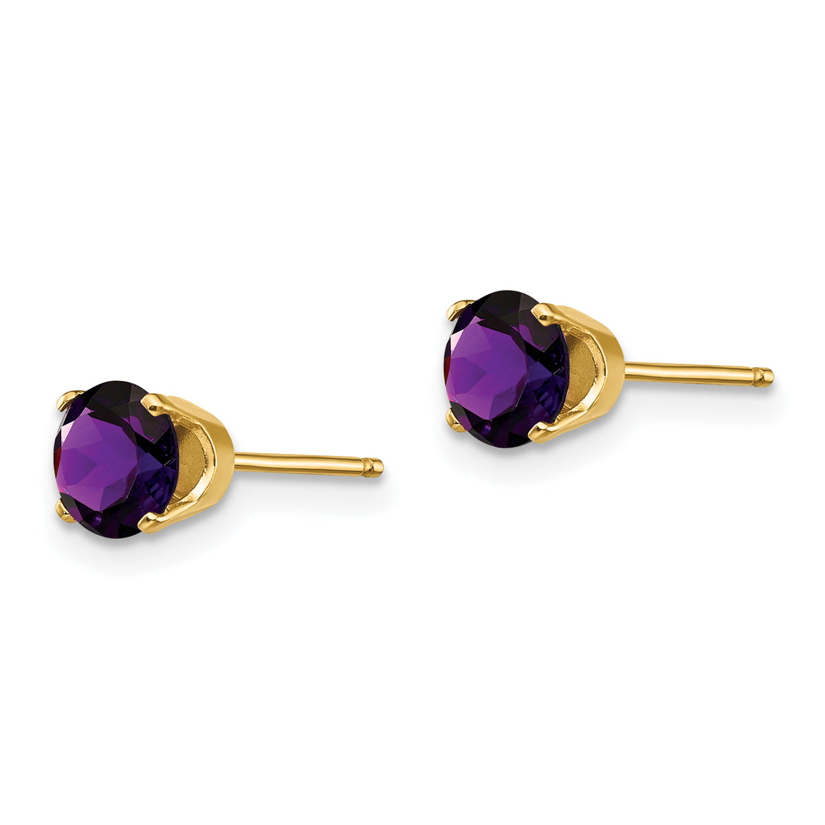 14k Round Gemstone Post Earrings - 14k Yellow Gold / Amethyst / 5 mm