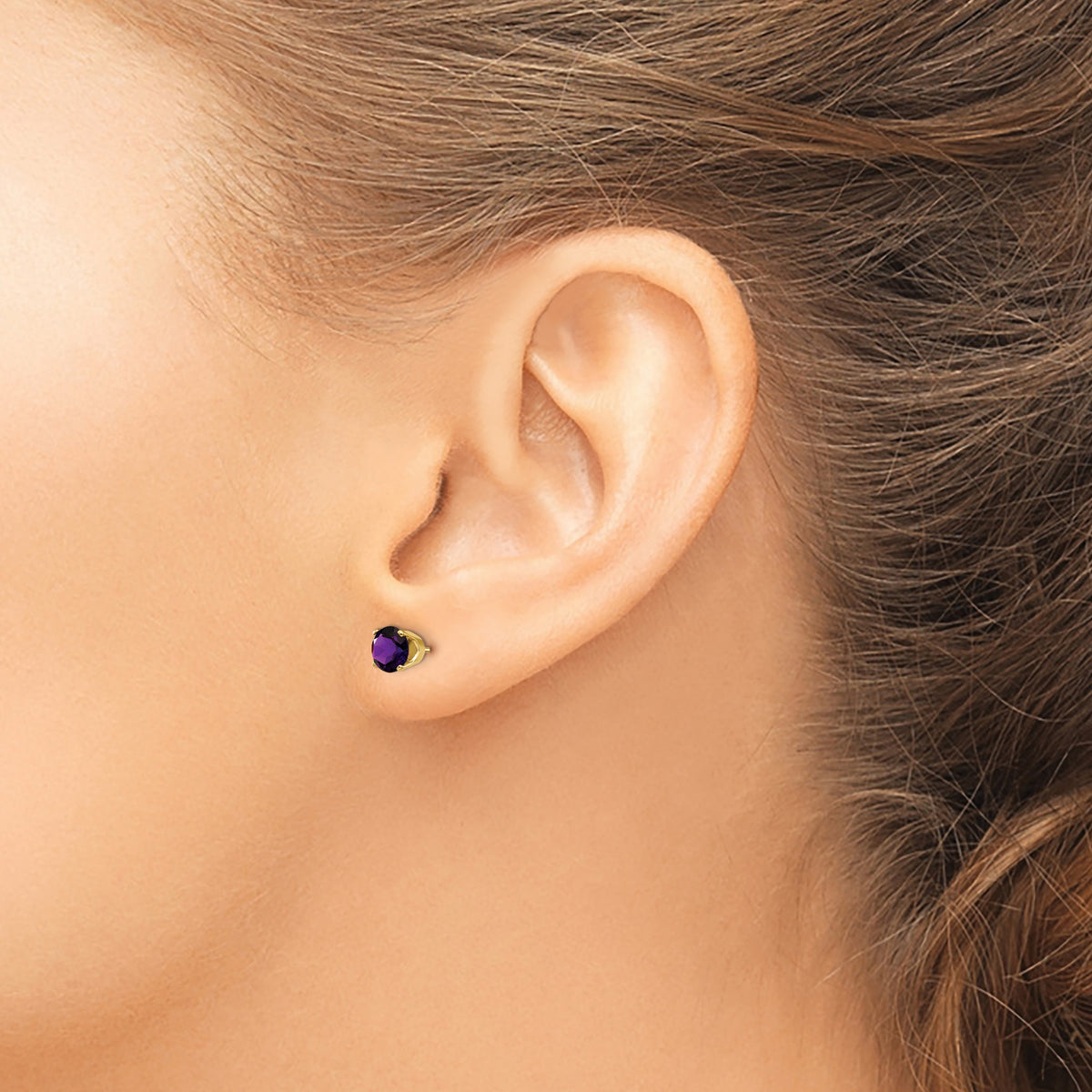 14k Round Gemstone Post Earrings - 14k Yellow Gold / Amethyst / 5 mm