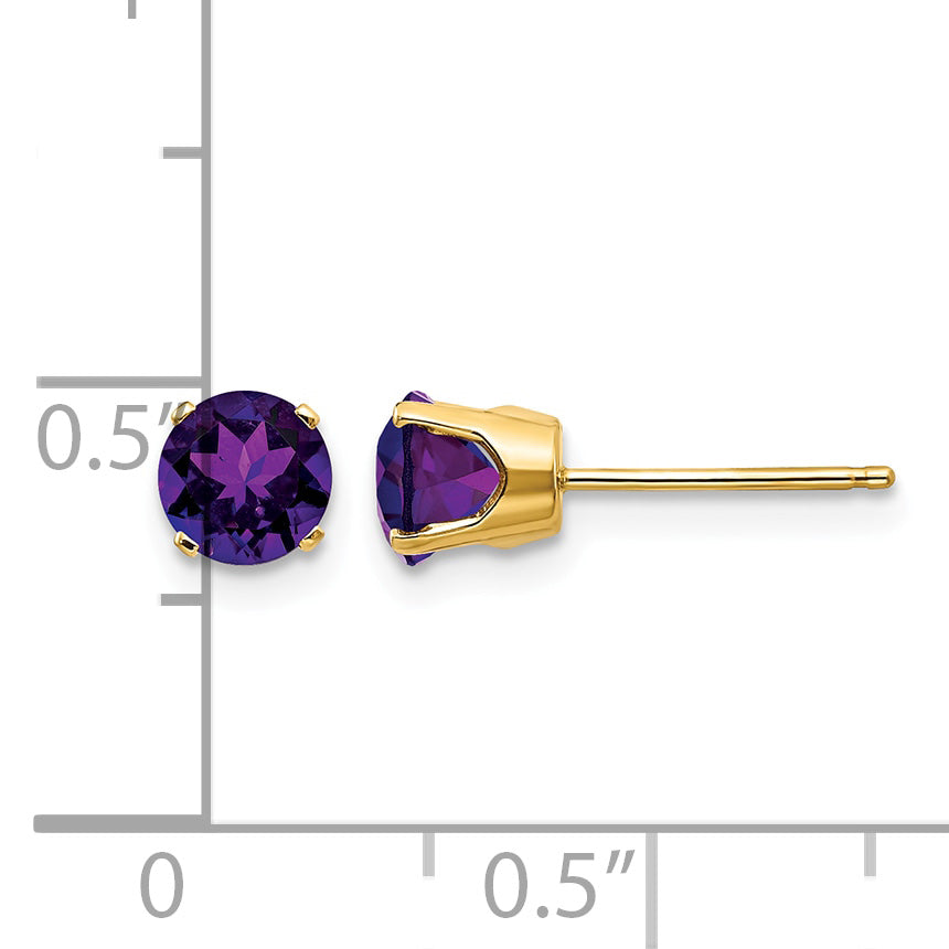 14k Round Gemstone Post Earrings - 14k Yellow Gold / Amethyst / 5 mm