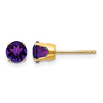 14k Round Gemstone Post Earrings - 14k Yellow Gold / Amethyst / 5 mm