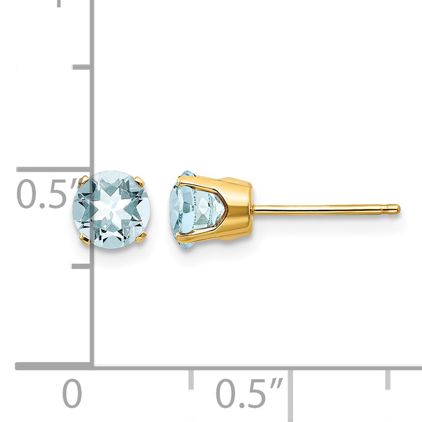 14k Round Gemstone Post Earrings - 14k Yellow Gold / Aquamarine / 5 mm