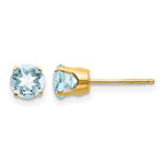 14k Round Gemstone Post Earrings - 14k Yellow Gold / Aquamarine / 5 mm