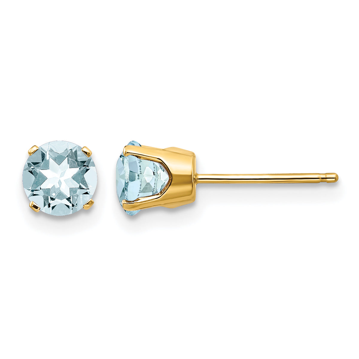 14k Round Gemstone Post Earrings - 14k Yellow Gold / Aquamarine / 5 mm