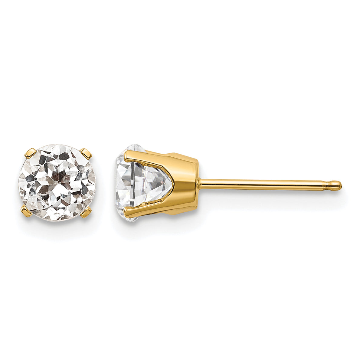 14k Round Gemstone Post Earrings - 14k Yellow Gold / Topaz (White) / 5 mm