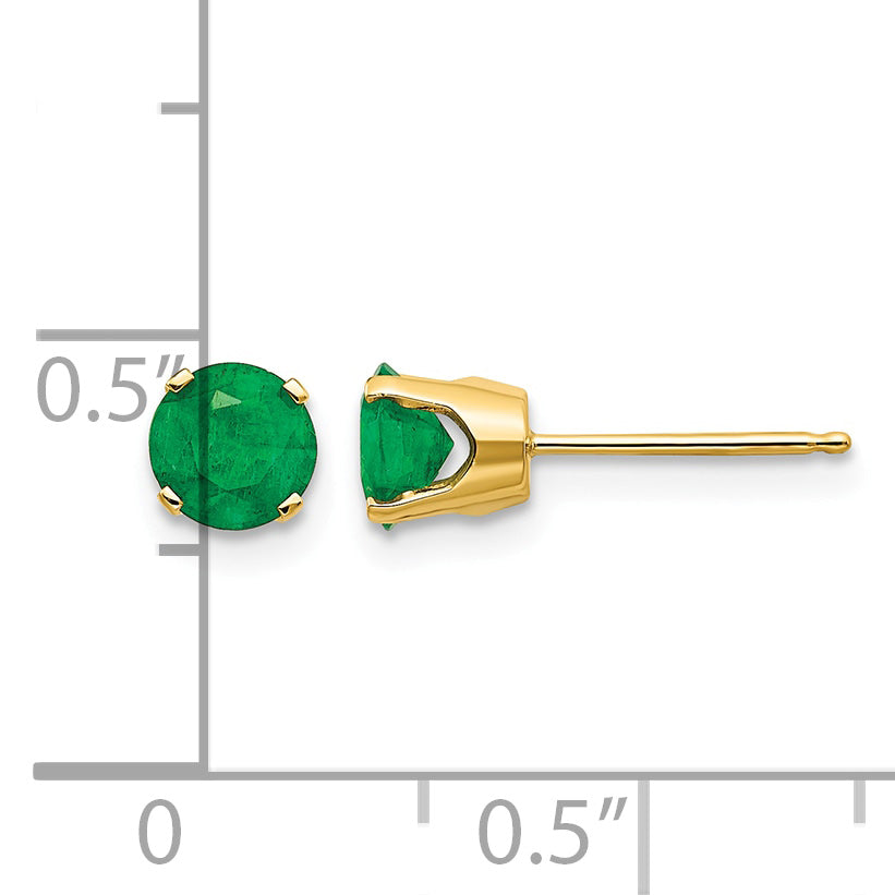14k Round Gemstone Post Earrings - 14k Yellow Gold / Emerald / 5 mm