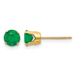 14k Round Gemstone Post Earrings - 14k Yellow Gold / Emerald / 5 mm