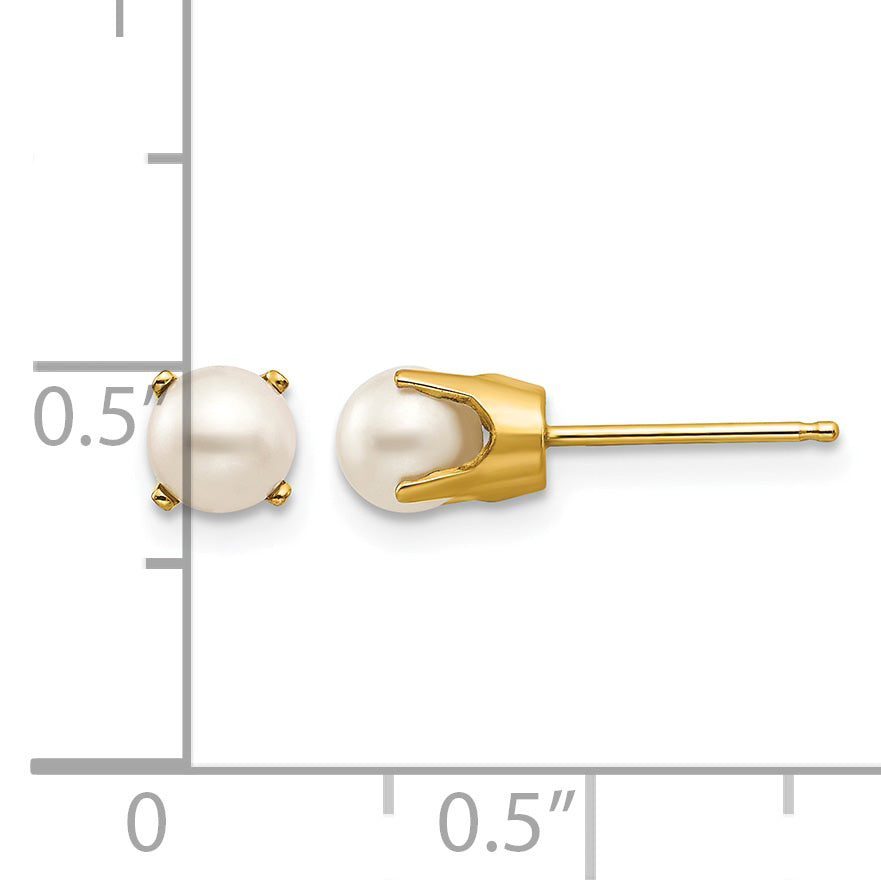 14k Round Gemstone Post Earrings - 14k Yellow Gold / Pearl / 4.5 mm
