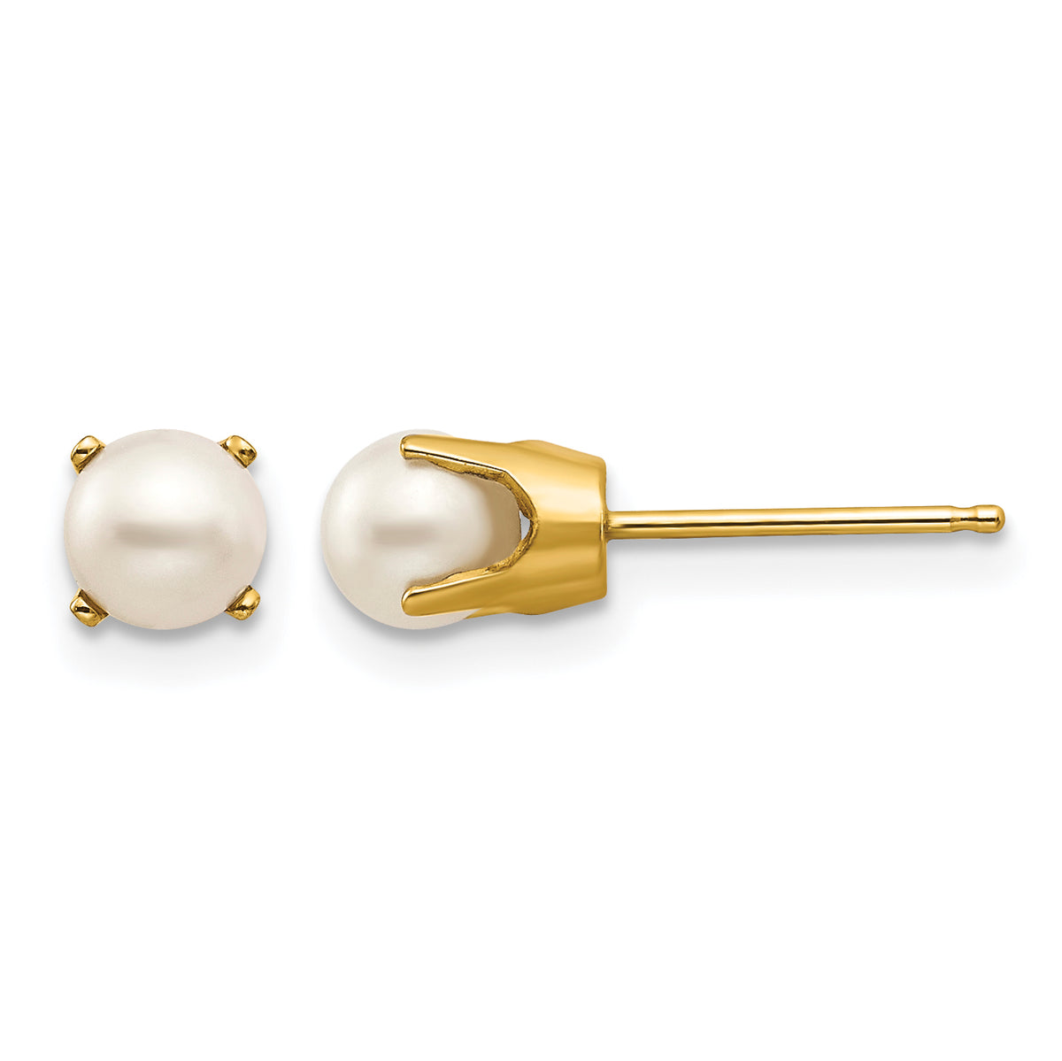14k Round Gemstone Post Earrings - 14k Yellow Gold / Pearl / 4.5 mm