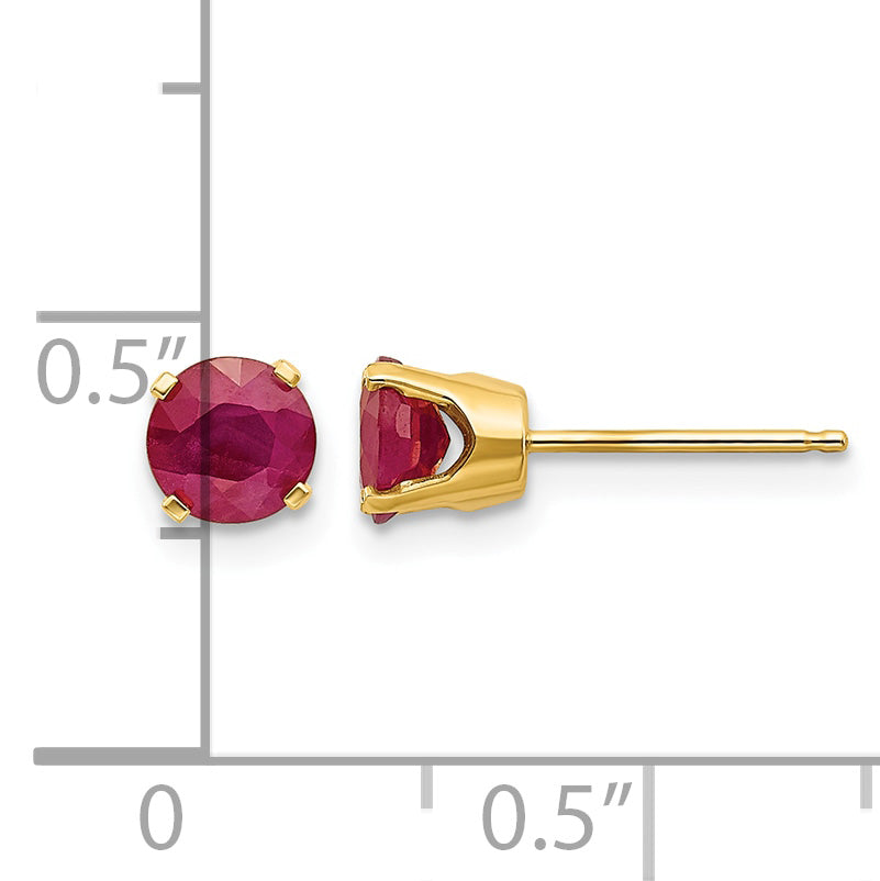 14k Round Gemstone Post Earrings - 14k Yellow Gold / Ruby / 5 mm