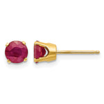 14k Round Gemstone Post Earrings - 14k Yellow Gold / Ruby / 5 mm
