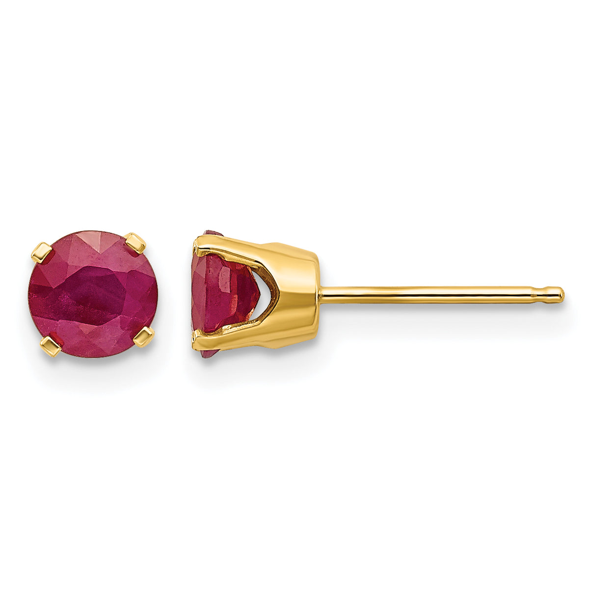 14k Round Gemstone Post Earrings - 14k Yellow Gold / Ruby / 5 mm