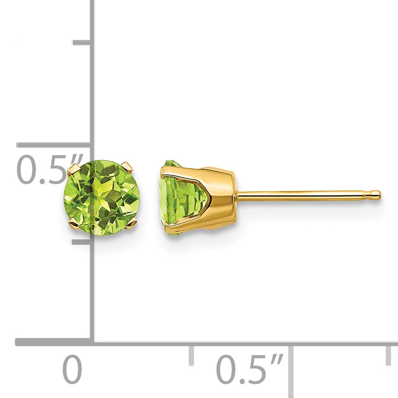 14k Round Gemstone Post Earrings - 14k Yellow Gold / Peridot / 5 mm