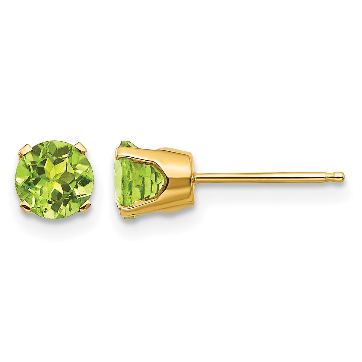 14k Round Gemstone Post Earrings - 14k Yellow Gold / Peridot / 5 mm