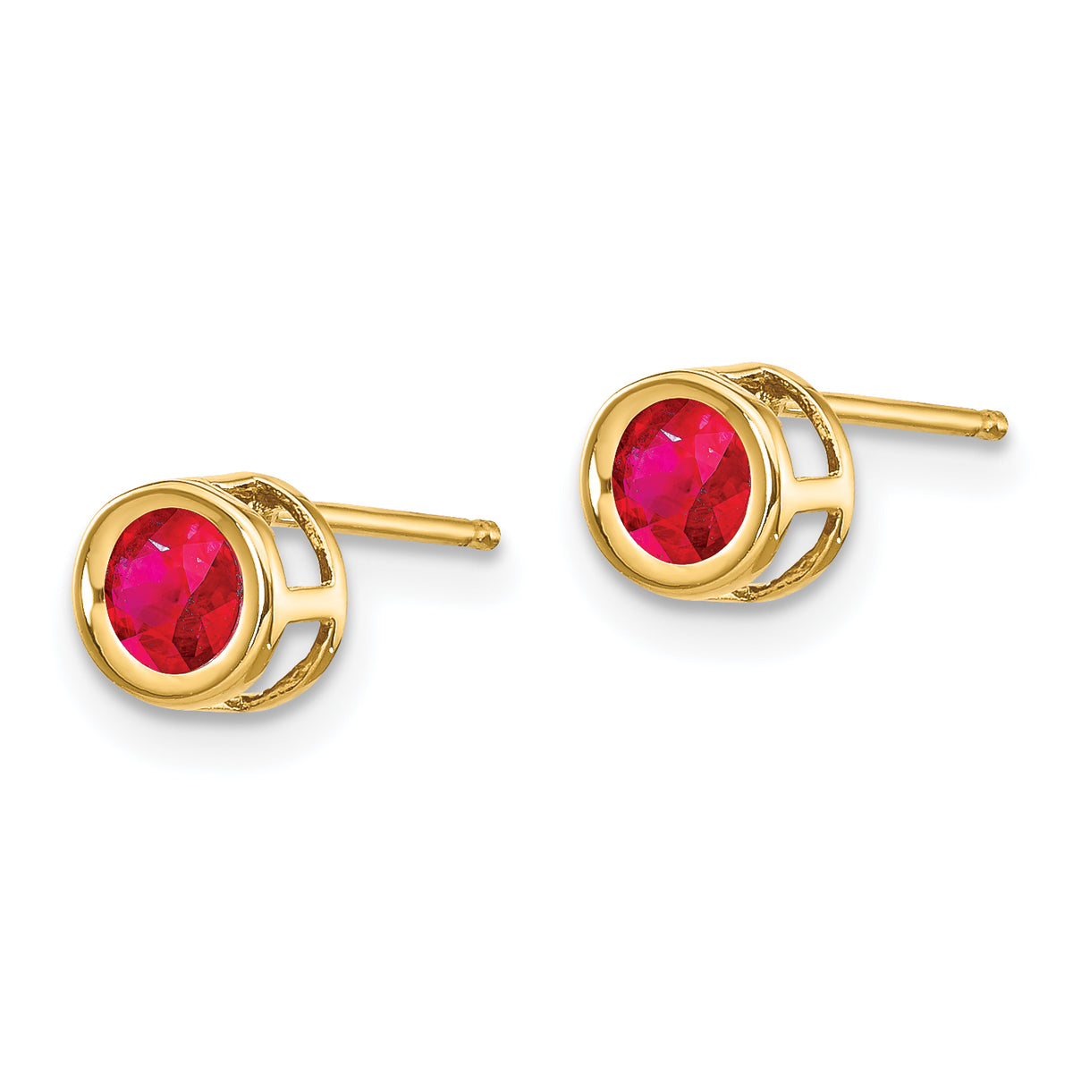 14k Bezel Stud Earrings - 14k Yellow Gold / Ruby / 4 mm