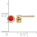 14k Bezel Stud Earrings - 14k Yellow Gold / Ruby / 4 mm