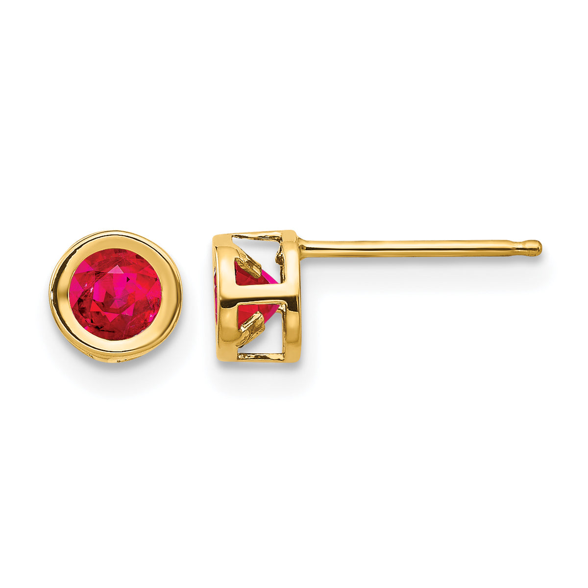 14k Bezel Stud Earrings - 14k Yellow Gold / Ruby / 4 mm