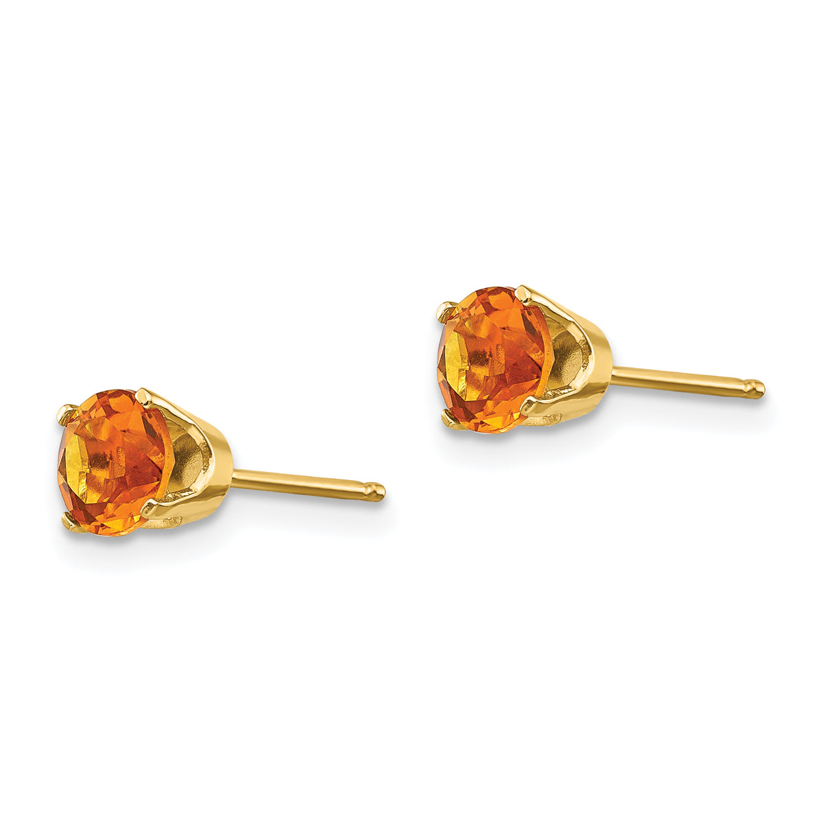14k Round Gemstone Post Earrings - 14k Yellow Gold / Citrine / 5 mm