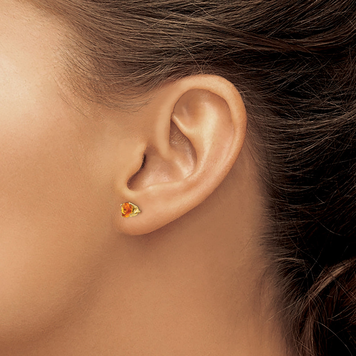14k Round Gemstone Post Earrings - 14k Yellow Gold / Citrine / 5 mm
